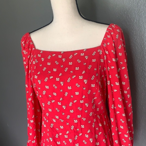 Sanctuary Cilia Red Square Neck Floral Print Dress Size 4 - Picture 3 of 8